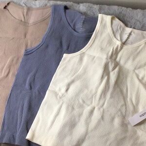 Tan and Blue Fitted Sleeveless Tank Tops